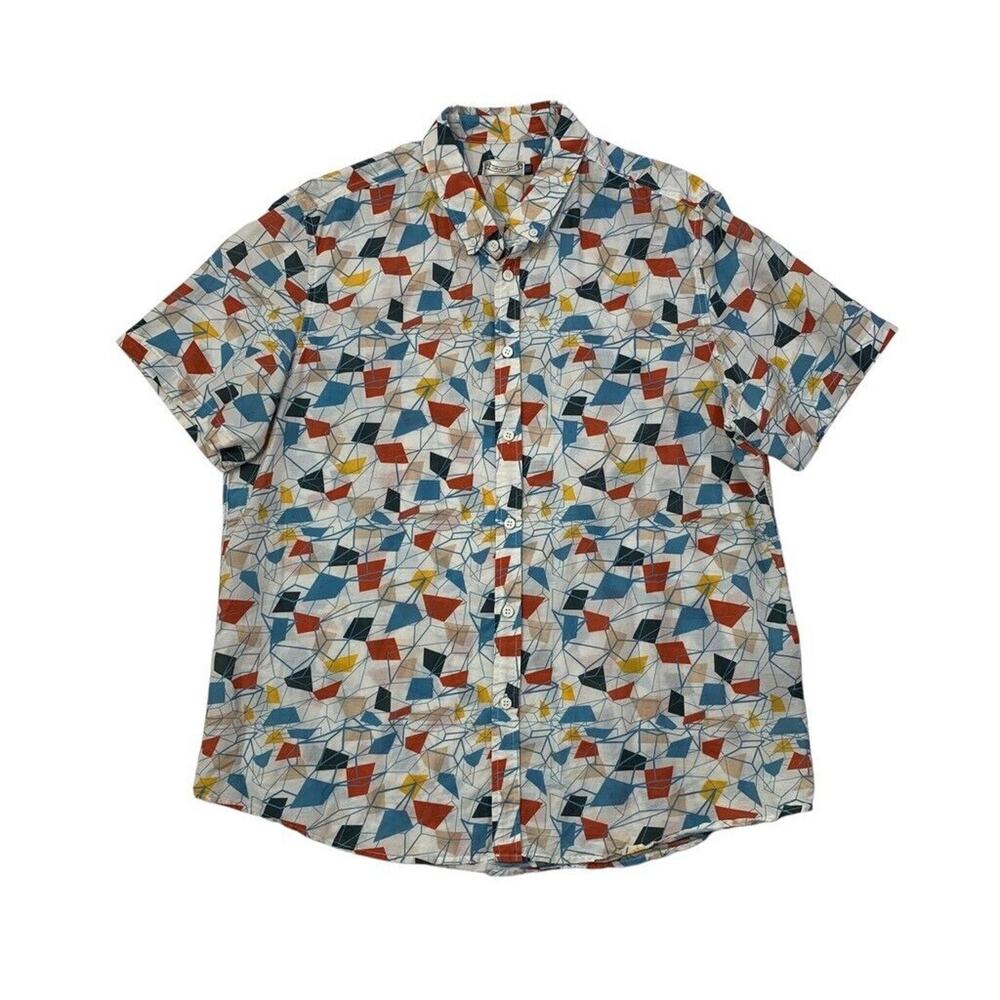 Oxford Lads Shirt Mens 2XL Cotton Silk Blend Geometric Abstract AOP Short Sleeve